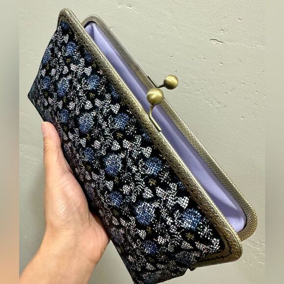 Handsewn Genuine Leather Floral Print Kisslock Clutch/Shoulder Bag/Evening Bag - Picture 12 of 14